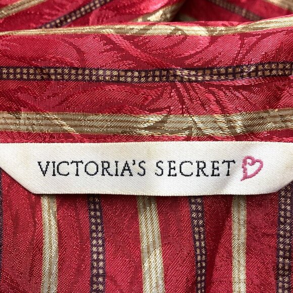 Vintage Victoria's Secret Nightshirt, Size Large, Red Gold‎ Striped Satin Y2K - Picture 2 of 10